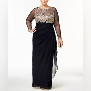 NWT Xscape Black & Gold Venenise Illusion gown size 8